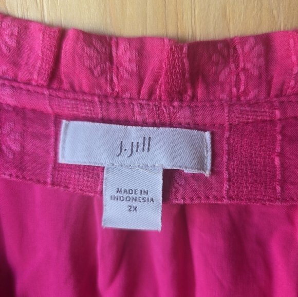 J Jill Vibrant Pink Dress Size 2X Plus Long Sleeves Popover Feminine - Picture 7 of 13